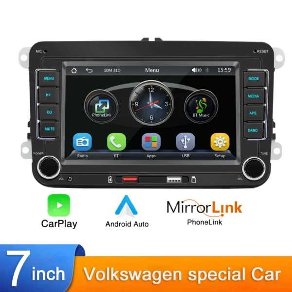 7" 2 Din HD Car Media Video RDS Airplay Car Radio Wireless CarPlay Android Auto Stereo Audio For VW/Seat/Skoda/Passat/Golf/Polo