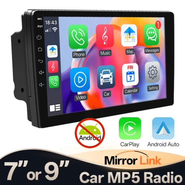 Hippcron 7/9 inch Car Radio 2 Din Wireless Android Auto Carplay Multimedia Player Bluetooth IPS Touch Screen FM Audio Receiver